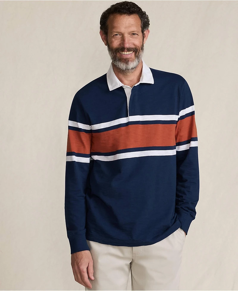 Lands' End Men's Long Sleeve Textured Rugby Polo