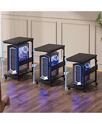 Aheaplus Height Adjustable Computer Tower Stand with Charging Station, Mobile Rolling Cpu Holder Wheels