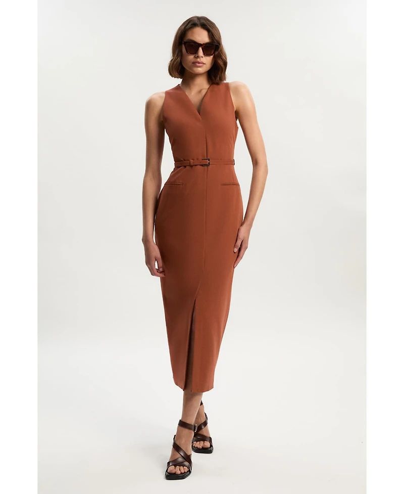 Karen Millen Women's Belted Pencil Maxi Dress
