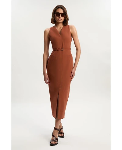 Karen Millen Women's Belted Pencil Maxi Dress