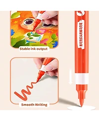 Htutwoo 24 Colors, Acrylic Paint Pens, Dual Tip Pens With Fine Tip and Brush Tip for Rock Painting, Ceramic, Wood, Plastic, Calligraphy, Scrapbooking