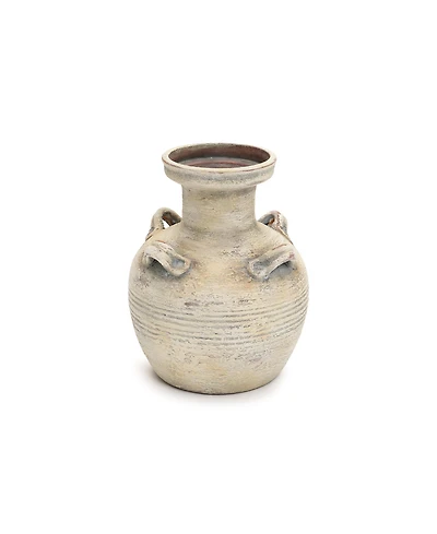LuxenHome Rustic Off-White with Gray 10.2-Inch Tall Terracotta Urn Vase