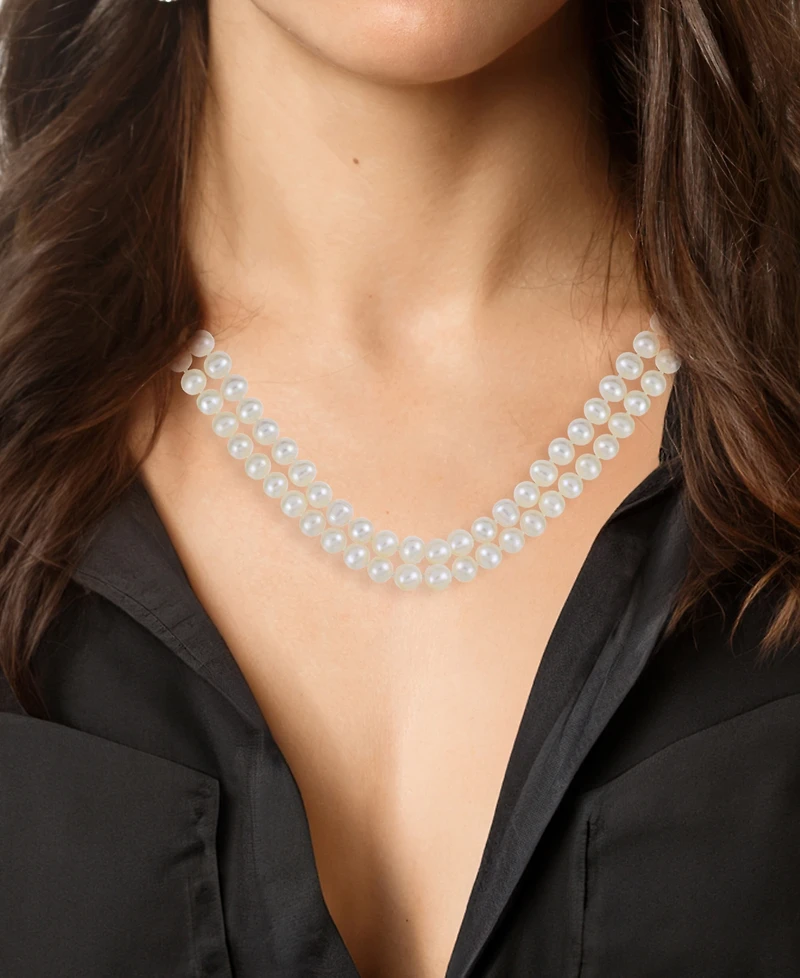 Macy's Cultured Freshwater Pearl (6-7mm) Two Strand Necklace in Sterling Silver