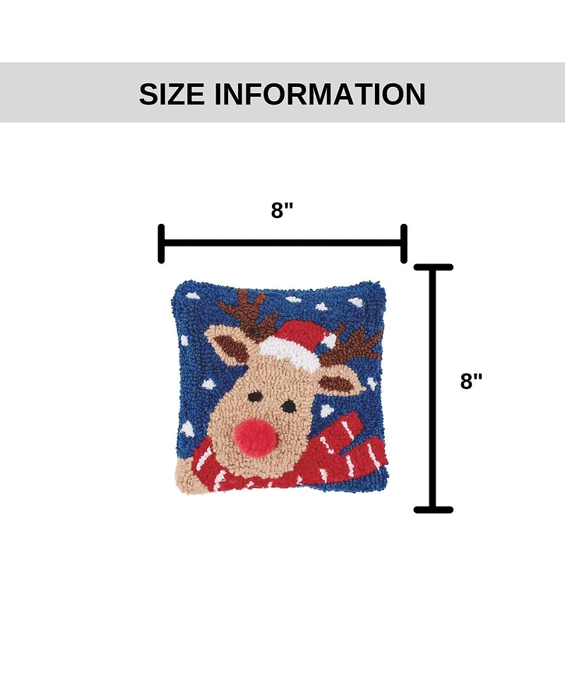 Christmas Reindeer Hooked Small/Petite Small/Petite Accent Pillow, 8" x 8