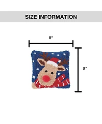 Christmas Reindeer Hooked Small/Petite Small/Petite Accent Pillow, 8" x 8