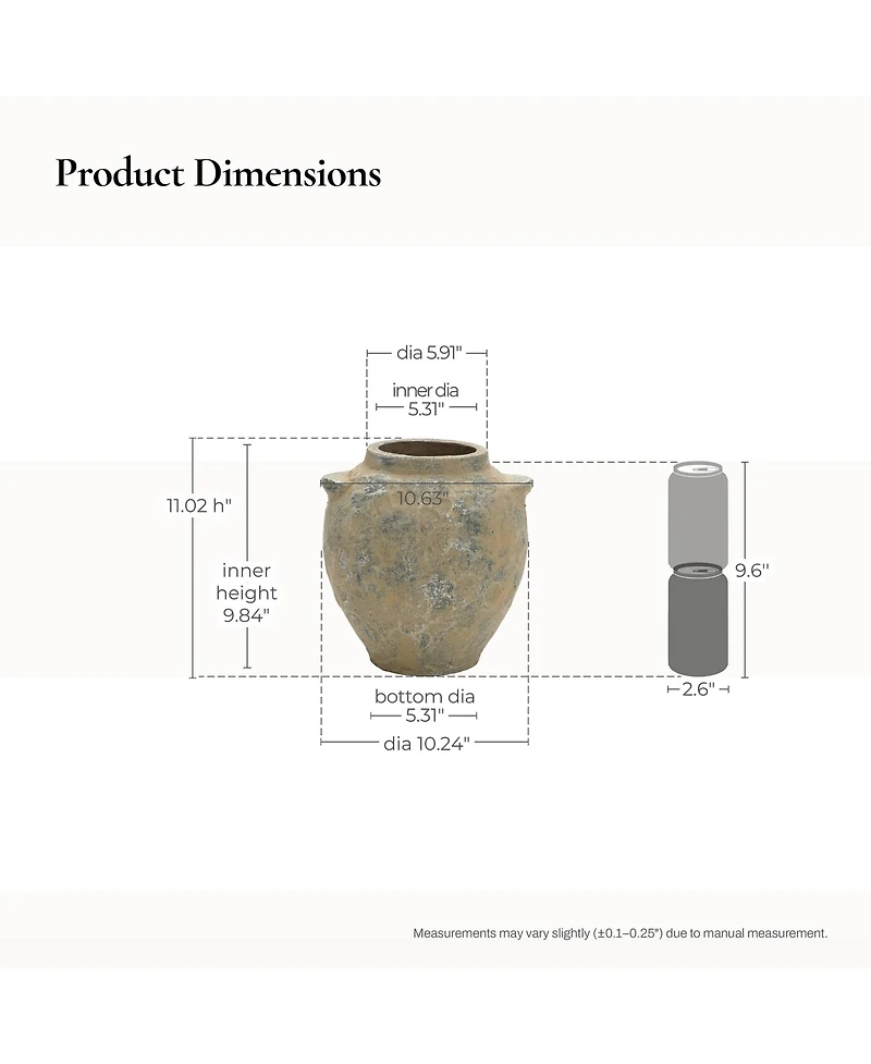 LuxenHome Old-World Brown with Gray 11-Inch Tall Round Terracotta Vase with Handles
