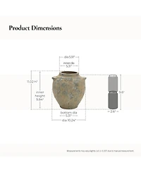 LuxenHome Old-World Brown with Gray 11-Inch Tall Round Terracotta Vase with Handles