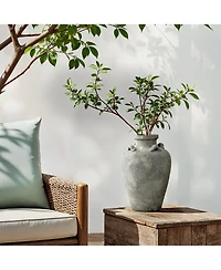 LuxenHome Rustic Antiqued Gray 15-Inch Tall Round Terracotta Urn Vase