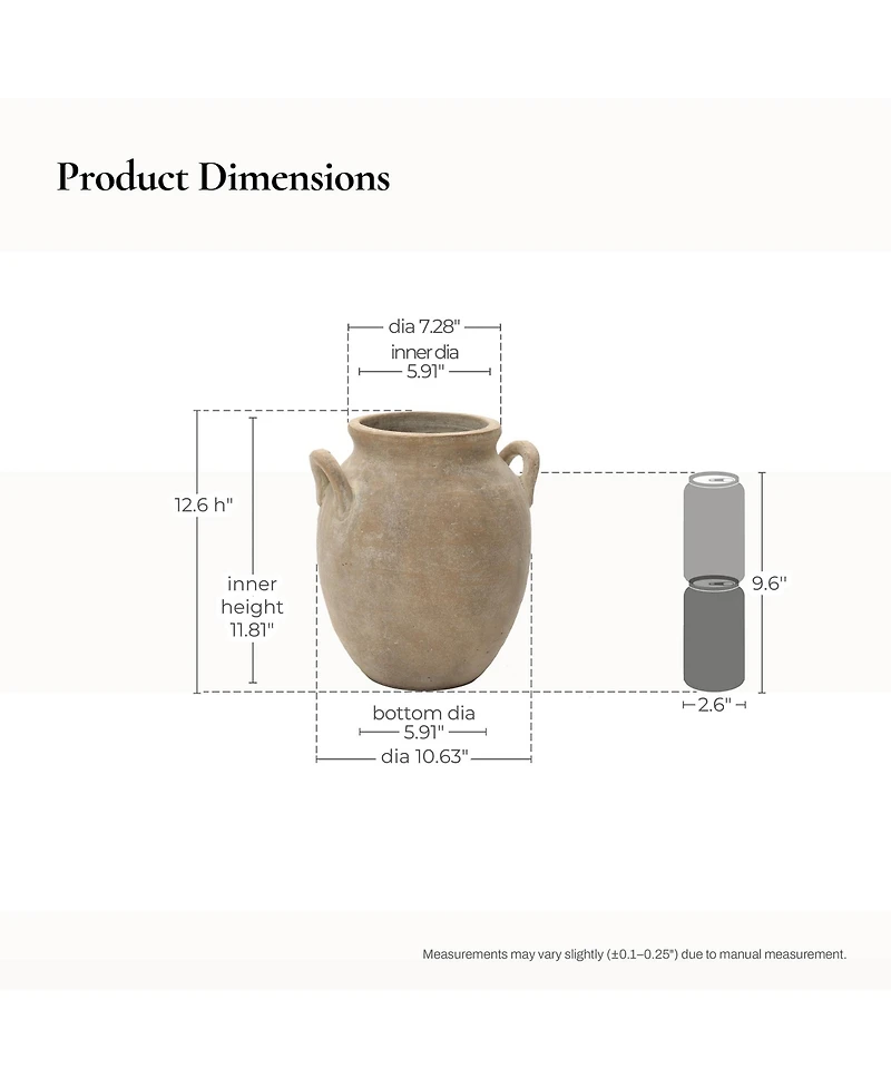 LuxenHome Rustic Antiqued Brown 12.6-Inch Tall Round Terracotta Vase with Handles