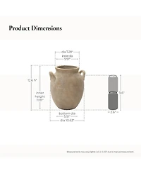 LuxenHome Rustic Antiqued Brown 12.6-Inch Tall Round Terracotta Vase with Handles
