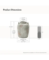 LuxenHome Rustic Old-World Gray with Brown 13.4-Inch Tall Round Terracotta Jug Vase with Handles