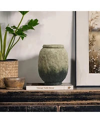 LuxenHome Old-World Brown with Green Bottom 10-Inch Tall Round Terracotta Vase