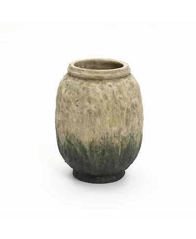 LuxenHome Old-World Brown with Green Bottom 10-Inch Tall Round Terracotta Vase