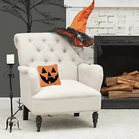 Smiling Jack O' Lantern Small Petite Hooked Halloween Accent Pillow 8" x 8"