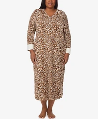 Ellen Tracy Plus Printed V-Neck Long Gown with Socks