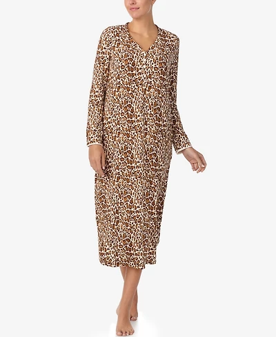 Ellen Tracy Women's Printed V-Neck Long Gown with Socks