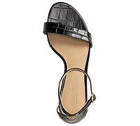Lauren Ralph Women's Allie Mid-Heel Crocodile-Embossed Sandal