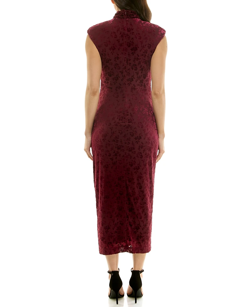 Taylor Women's Tie Front Mock Neck Midi Dress