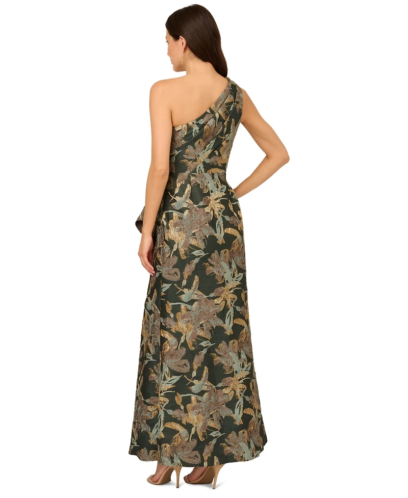 Adrianna Papell Women's Jacquard One-Shoulder Gown