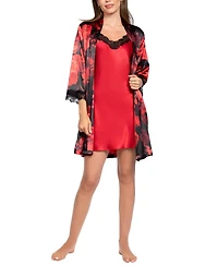 Linea Donatella Women's 2-Piece Sofi Rose Sleeveless Chemise and Wrapper Set