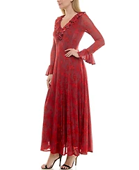 Taylor Women's Ruffle V-Neck Fit and Flare Mesh Dress
