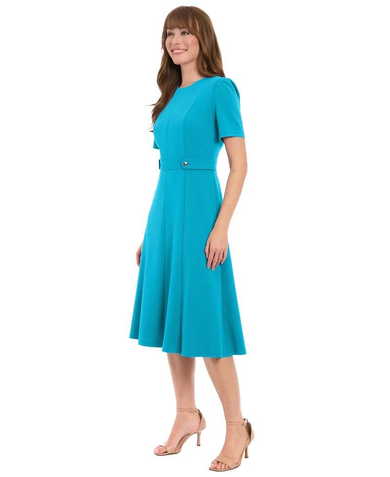 London Times Women's Solid Crew Neck Dress