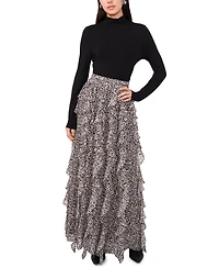 1.state Women's Printed Ruffle Maxi Skirt