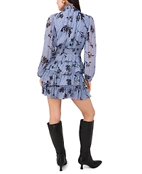 1.state Women's Printed Long Sleeve Mock Neck Dress