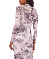 1.state Women's Printed Long Sleeve Mock Neck Dress
