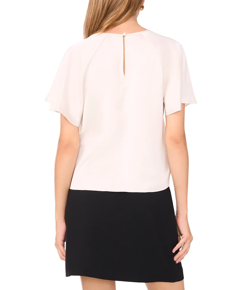 1.state Women's Flutter Sleeve Crewneck Blouse