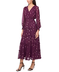 Msk Women's Long Sleeve Smocked Waist Tiered Midi Dress