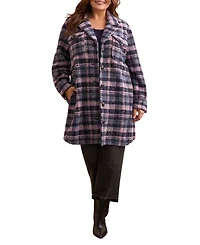 Tribal Plus Knit Plaid Notch Collar Shirt Jacket