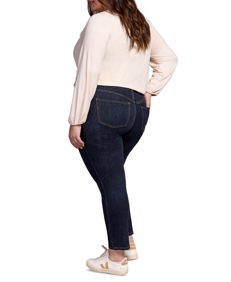 Tribal Plus Audrey Mid Rise Pull-On Slim Ankle Glitter Jeans