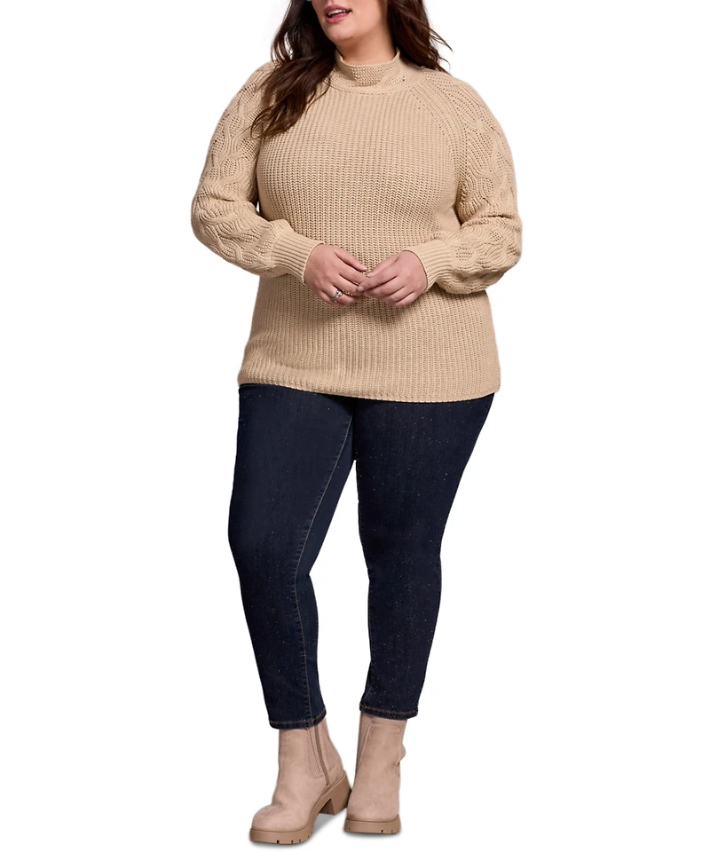 Tribal Plus Size Cable Knit Mock Neck Sweater