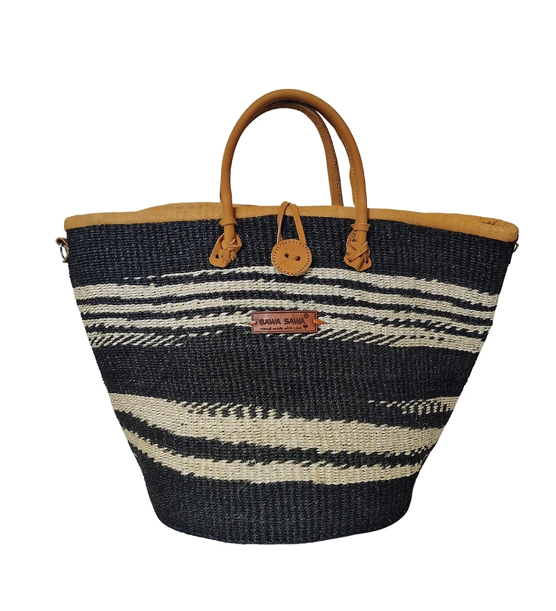 Handmade Sisal Balance Basket Handwoven Tote Bag with Leather Handles