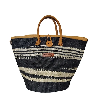 Handmade Sisal Balance Basket Handwoven Tote Bag with Leather Handles