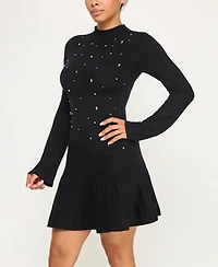 Invitee Juniors' Long Sleeve Asymmetric Skater Skirt Sweaterdress
