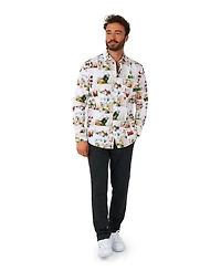 OppoSuits Men's Elf Christmas Shirt - Party Stylish Button-Up White Long sleeve