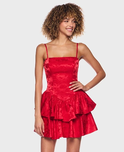 B Darlin Juniors' Strapped Ruffle Layered Square Neck Dress