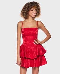 B Darlin Juniors' Strapped Ruffle Layered Square Neck Dress