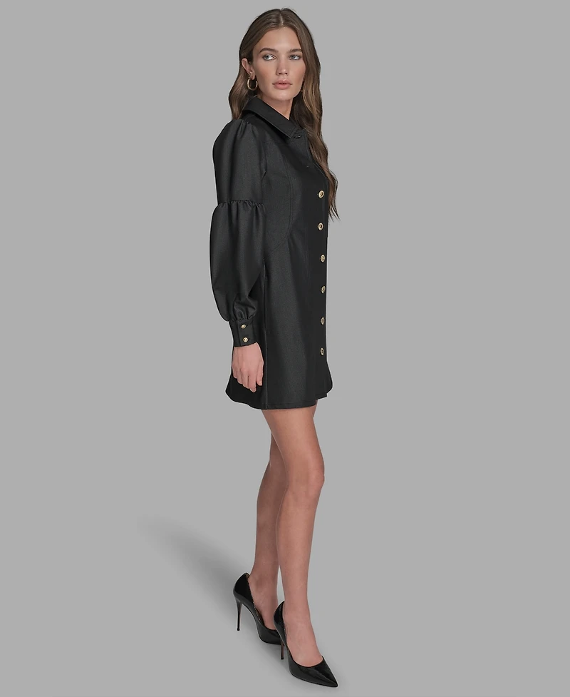 Bcbg Women's Button-Front Balloon Sleeves Mini Denim Dress