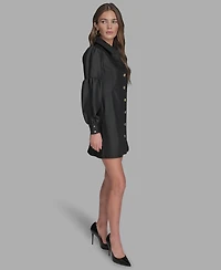 Bcbg Women's Button-Front Balloon Sleeves Mini Denim Dress