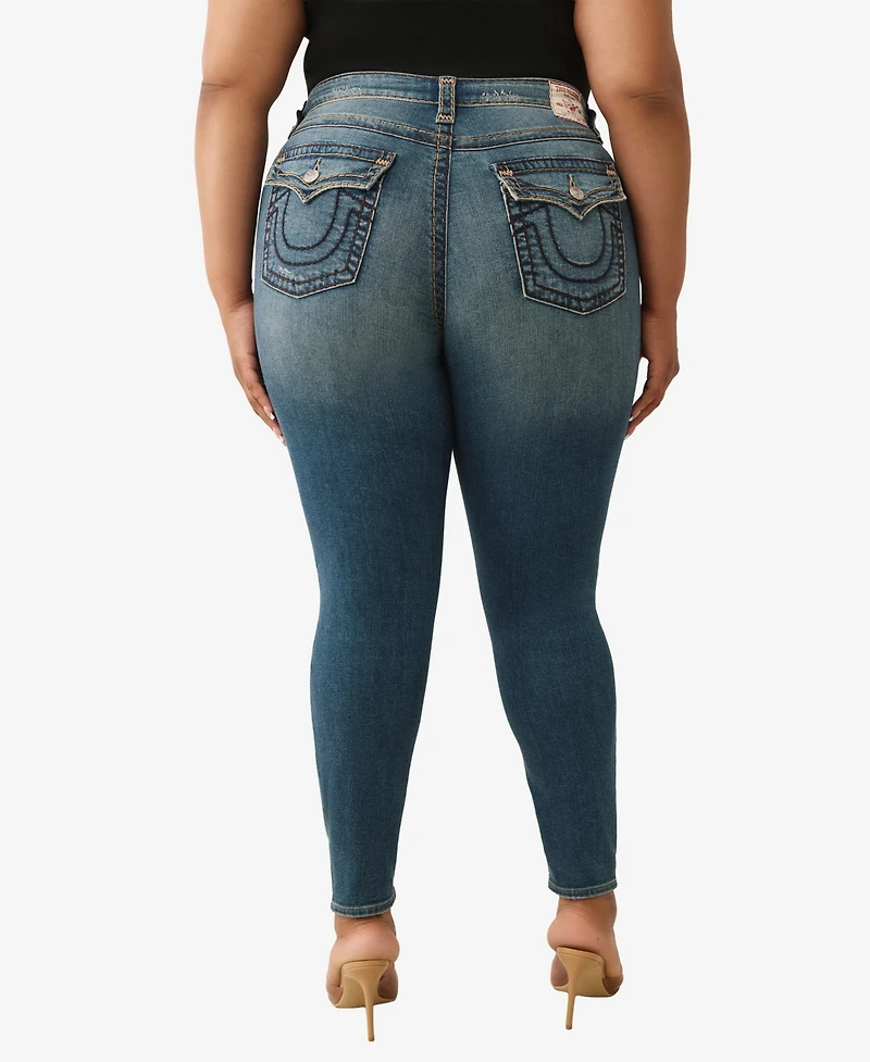 True Religion Women's Plus Jennie Skinny Mid Rise Super T Jean