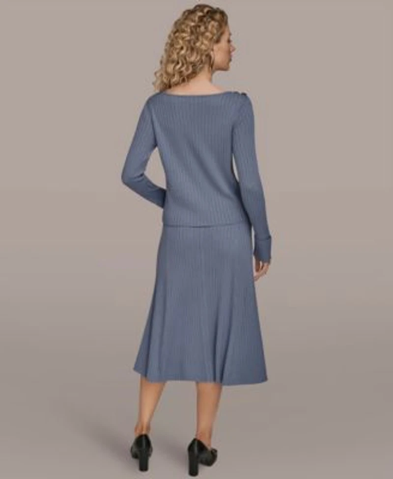 Donna Karan New York Womens Long Sleeve Button Detail Sweater Skirt