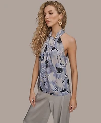Donna Karan New York Women's Printed Twist Halter Neck Top