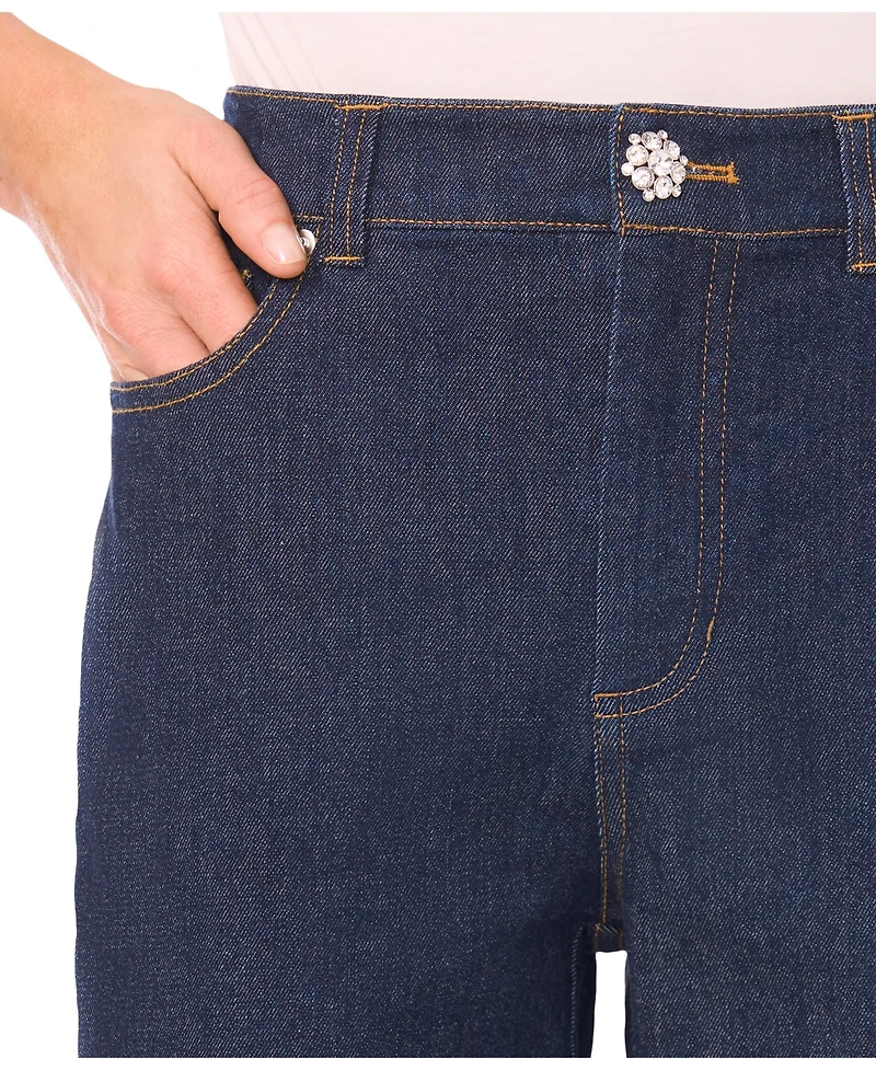 CeCe Women's Cropped Flare Bow Detail Mid Rise Jeans