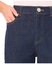 CeCe Women's Cropped Flare Bow Detail Mid Rise Jeans