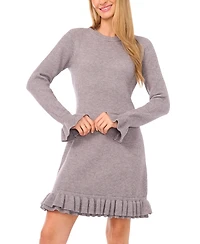 CeCe Women's Long Sleeve Ruffles Sweater Dress