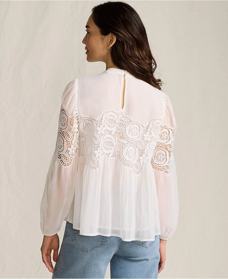 Lands' End Women's Chiffon and Lace Blouse