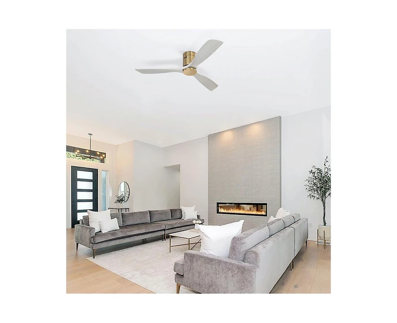 52-inch Modern Golden Sliver 3 Solid Wood Blade Ceiling Fan with 6-speed Remote Control and Forward Reverse Rotation Function for Indoor